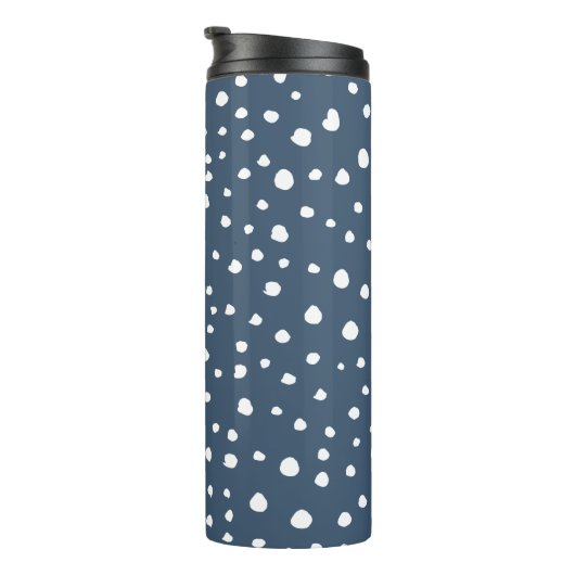 Navy Blue Dalmatian Spots, Dalmatian Dots, Dotted Thermosbecher (Nach rechts gedreht)