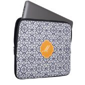 Navy Blue Damaks Muster Laptop Sleeve (Vorne Rechts)