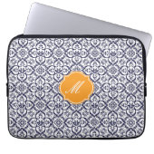 Navy Blue Damaks Muster Laptop Sleeve (Vorderseite)