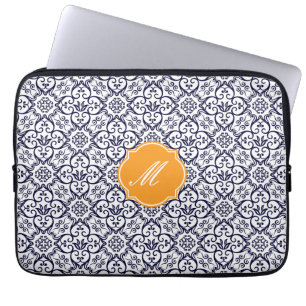 Navy Blue Damaks Muster Laptop Sleeve