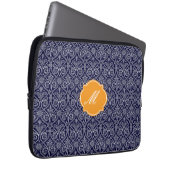 Navy Blue Damaks Muster Laptop Sleeve (Vorne Rechts)