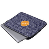 Navy Blue Damaks Muster Laptop Sleeve (Vorne Knopf)