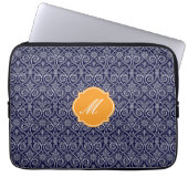 Navy Blue Damaks Muster Laptop Sleeve (Vorderseite)
