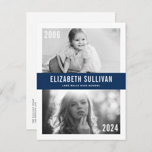 Navy Blue Damand Now Foto Collage Abschluss Ankündigungspostkarte (Vorne/Hinten)