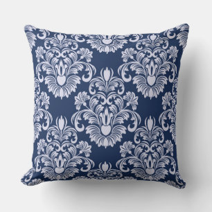 Navy Blue Damask Decorative Pillow Kissen