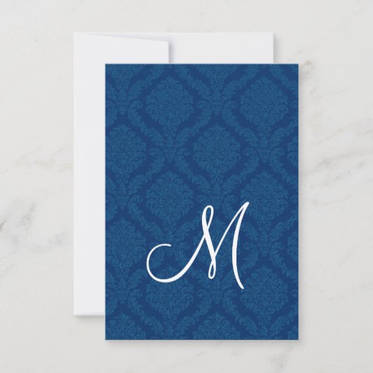 Navy Blue Damask Empfang Card Einladung (Vorderseite)