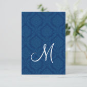 Navy Blue Damask Empfang Card Einladung (Stehend Vorderseite)