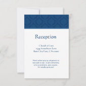 Navy Blue Damask Empfang Card Einladung (Rückseite)