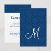 Navy Blue Damask Empfang Card Einladung (Vorne/Hinten)