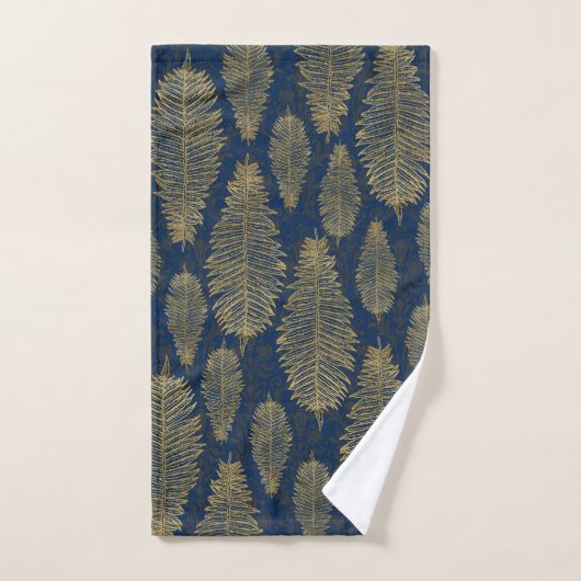 Navy Blue Damask & Gold Fern Leaf Muster Badhandtuch Set (Handtuch)