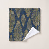 Navy Blue Damask & Gold Fern Leaf Muster Badhandtuch Set (Waschlappen)