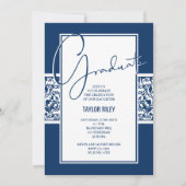 Navy Blue Damask Graduation Party Einladung (Vorderseite)