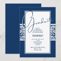 Navy Blue Damask Graduation Party