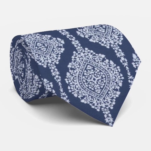 Navy Blue Damask Men Necktie Krawatte (Gerollt)