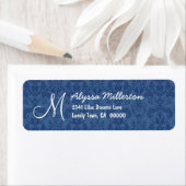 Navy Blue Damask Monogram M Ver 001 Adressetikett (Insitu)