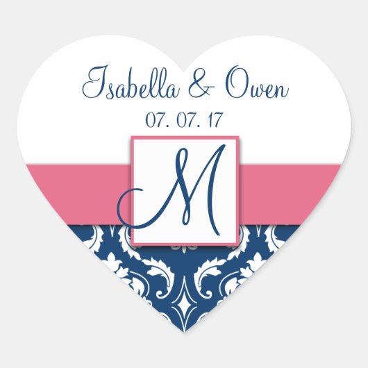 Navy Blue Damask Pink Save the Date Aufkleber (Vorderseite)