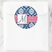 Navy Blue Damask Wedding Gefallen Sticker Pink (Tasche)