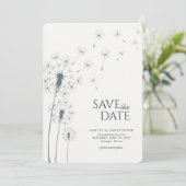 Navy Blue Dandelion Wedding Save the Date Card (Stehend Vorderseite)