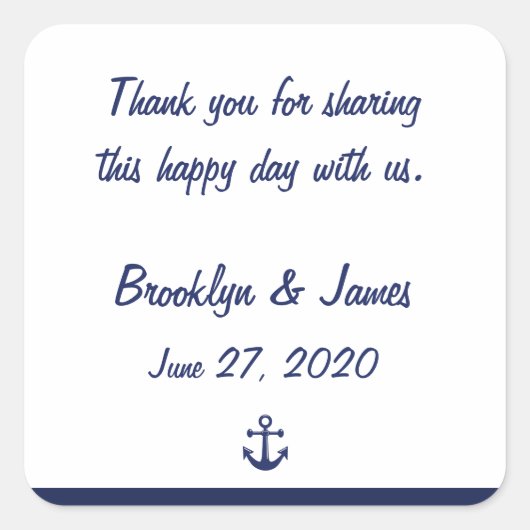 Navy Blue Danke Nautical Wedding Stickers (Vorderseite)