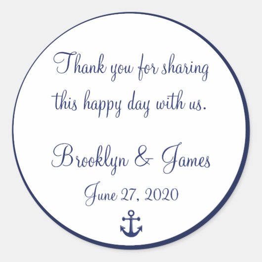 Navy Blue Danke Nautical Wedding Stickers (Vorderseite)