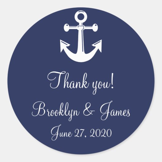 Navy Blue Danke Nautical Wedding Stickers (Vorderseite)