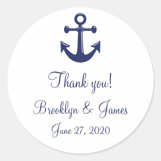 Navy Blue Danke Nautical Wedding Stickers (Vorderseite)
