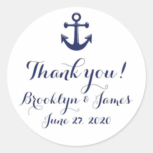 Navy Blue Danke Nautical Wedding Stickers (Vorderseite)