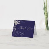 Navy Blue Dankeschön Card Silver Blume Dankeskarte (Vorderseite)