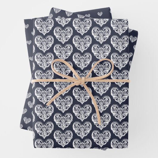 Navy Blue Decorative Heart Geschenkpapier Set (Beispiel)
