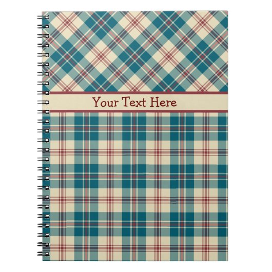 Navy Blue, Deep Red, Beige Kariert Spiral Notebook Notizblock (Vorderseite)