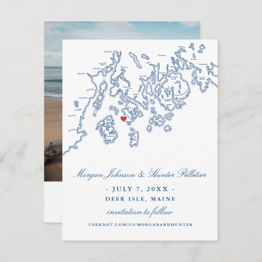 Navy Blue Deer Isle Maine Aragosta Save The Date (Vorne/Hinten)