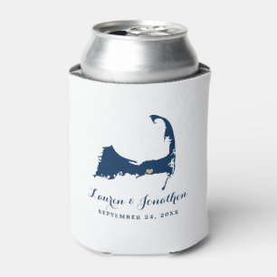 Navy Blue Dennis Cape Cod Map Gold Heart Wedding Dosenkühler