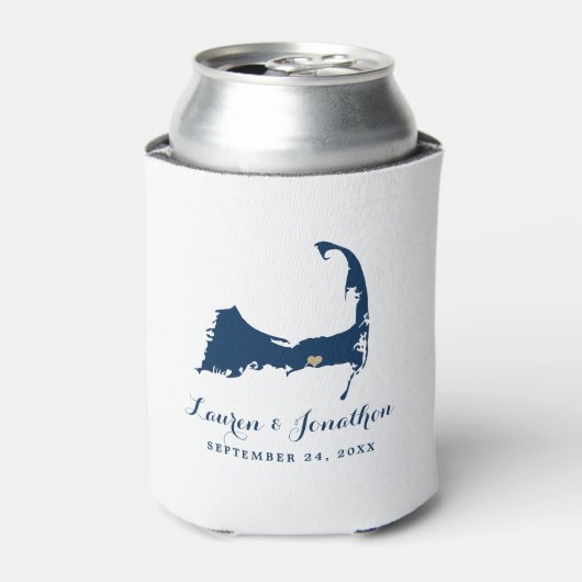 Navy Blue Dennis Cape Cod Map Gold Heart Wedding Dosenkühler (Kanne Vorderseite)