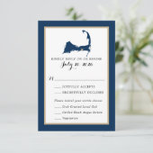 Navy Blue Dennis Cape Cod Map Wedding RSVP Menü (Stehend Vorderseite)