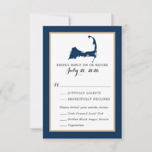 Navy Blue Dennis Cape Cod Map Wedding RSVP Menü Karte