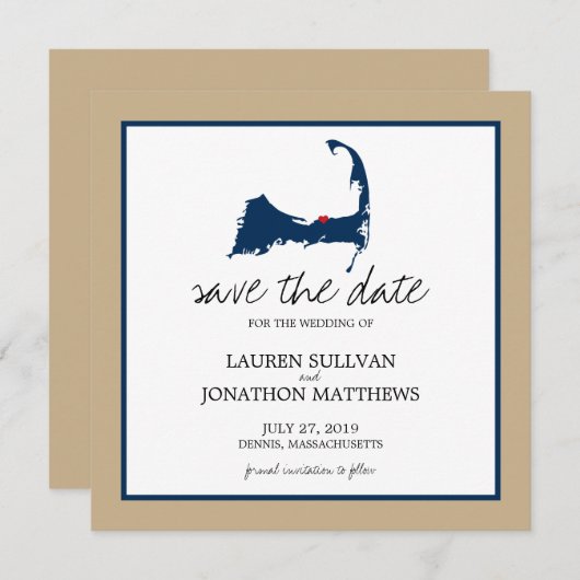Navy Blue Dennis Cape Cod Wedding Save the Date (Vorne/Hinten)