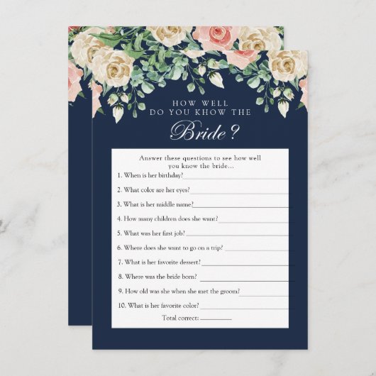 Navy Blue, der die Bride Best Game Card kennt Einladung (Vorne/Hinten)
