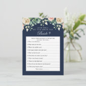 Navy Blue, der die Bride Best Game Card kennt Einladung (Stehend Vorderseite)