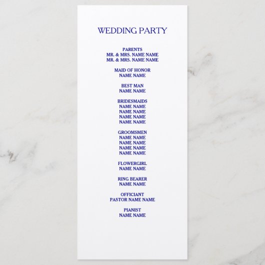 Navy Blue Designer Skript Custom Wedding Programm (Rückseite)