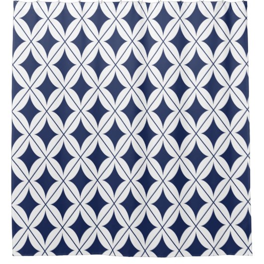 Navy Blue Diamond Design auf Weiß Duschvorhang (Vorderseite)