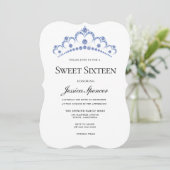 Navy Blue Diamond Tiara Sweet 16 Einladung (Stehend Vorderseite)