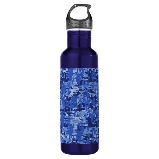 Navy Blue Digital Camo Camouflage Texture Edelstahlflasche (Vorderseite)