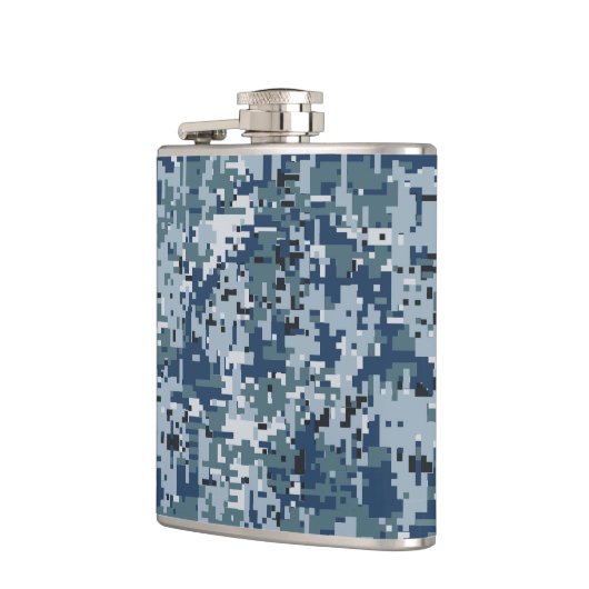 Navy Blue Digital Camouflage Deco Flachmann (Links)