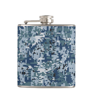 Navy Blue Digital Camouflage Deco Flachmann