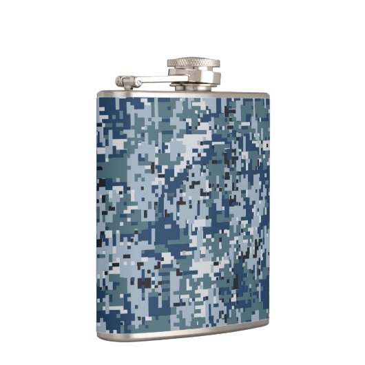 Navy Blue Digital Camouflage Deco Flachmann (Rechts)