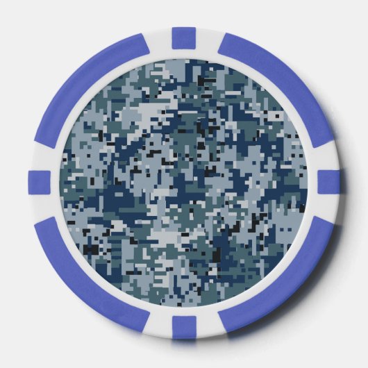 Navy Blue Digital Camouflage Design Pokerchips (Vorderseite)
