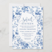 Navy Blue Digital Floral Invitation 16th Birthday Einladung (Vorderseite)