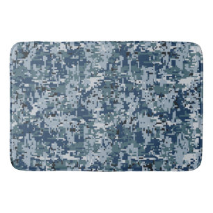 Navy Blue Digital Pixels Camouflage Deco Badematte