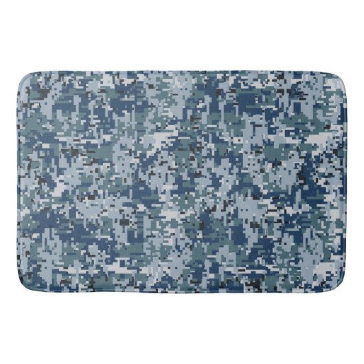 Navy Blue Digital Pixels Camouflage Deco Badematte (Vorderseite)