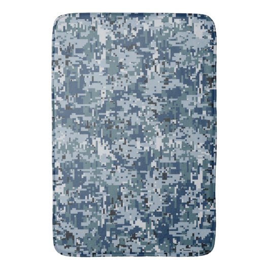 Navy Blue Digital Pixels Camouflage Deco Badematte (Vorderseite Vertikal)